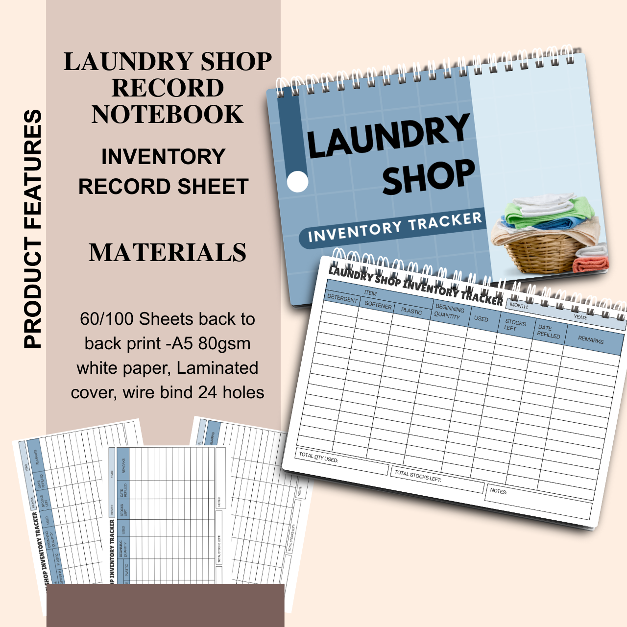 Laundry Shop Record Notebook A5 | Sales, Expense & Inventory Tracker for Small Business