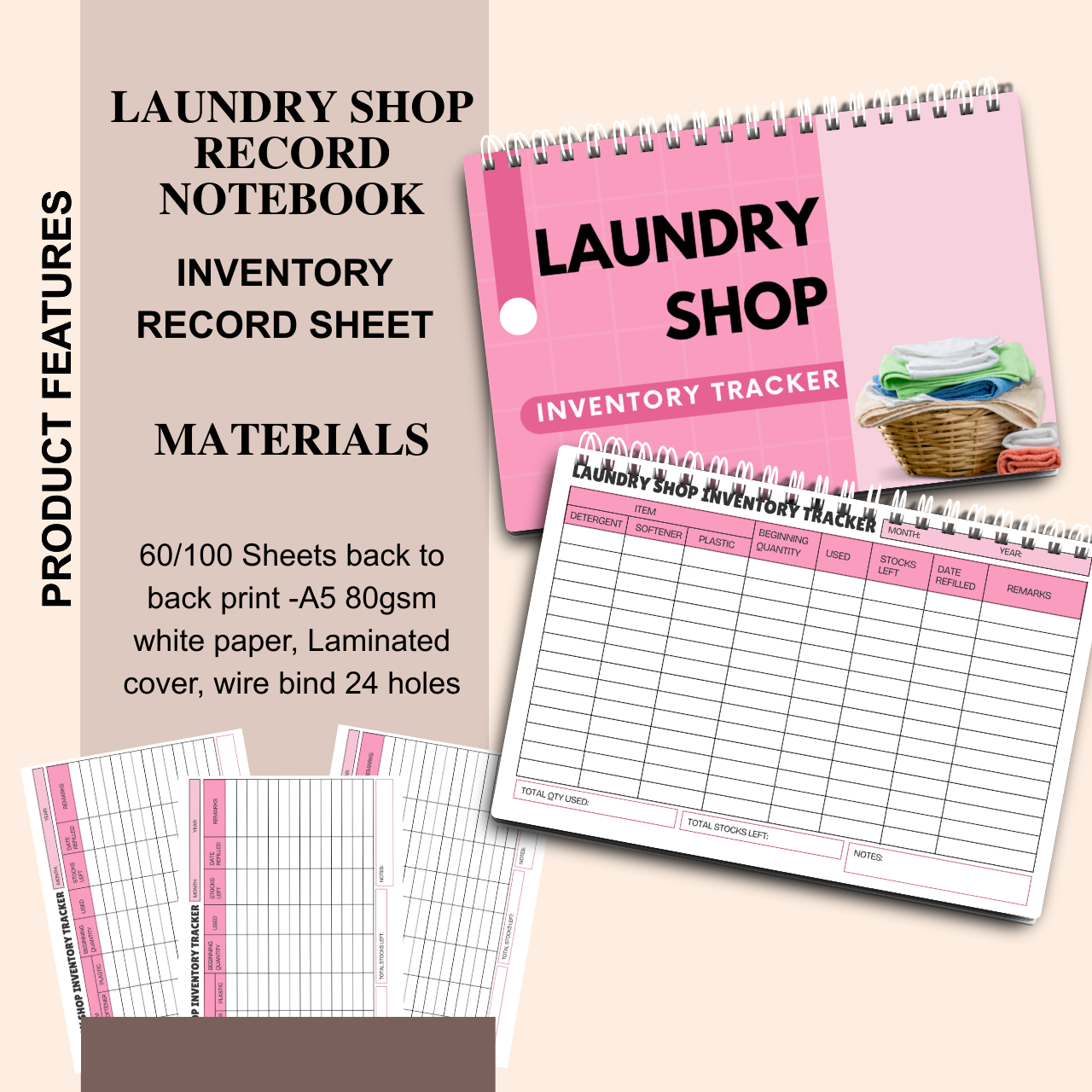 Laundry Shop Record Notebook A5 | Sales, Expense & Inventory Tracker for Small Business