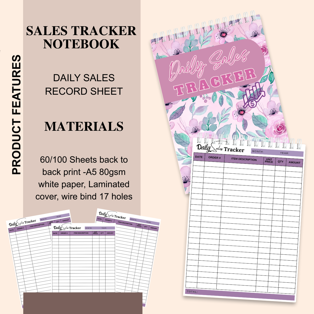Daily & Weekly Sales Tracker Notebook – A5 Handmade Business Record Book
