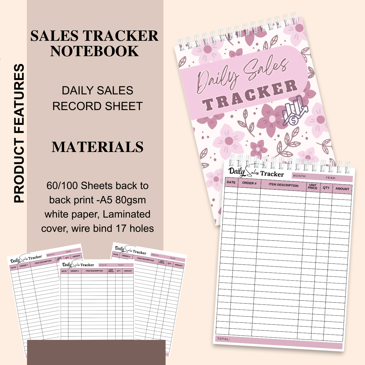 Daily & Weekly Sales Tracker Notebook – A5 Handmade Business Record Book