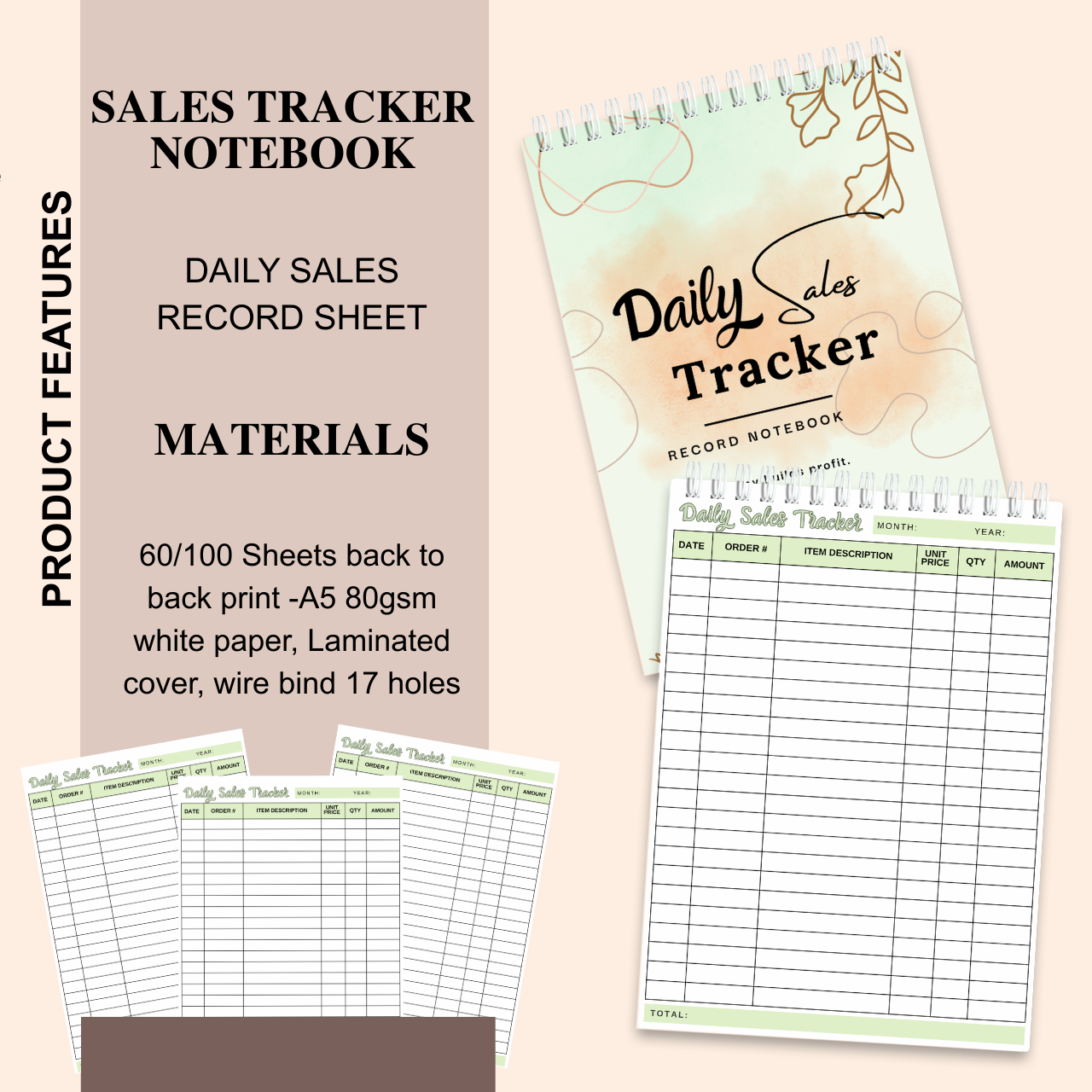 Daily & Weekly Sales Tracker Notebook – A5 Handmade Business Record Book