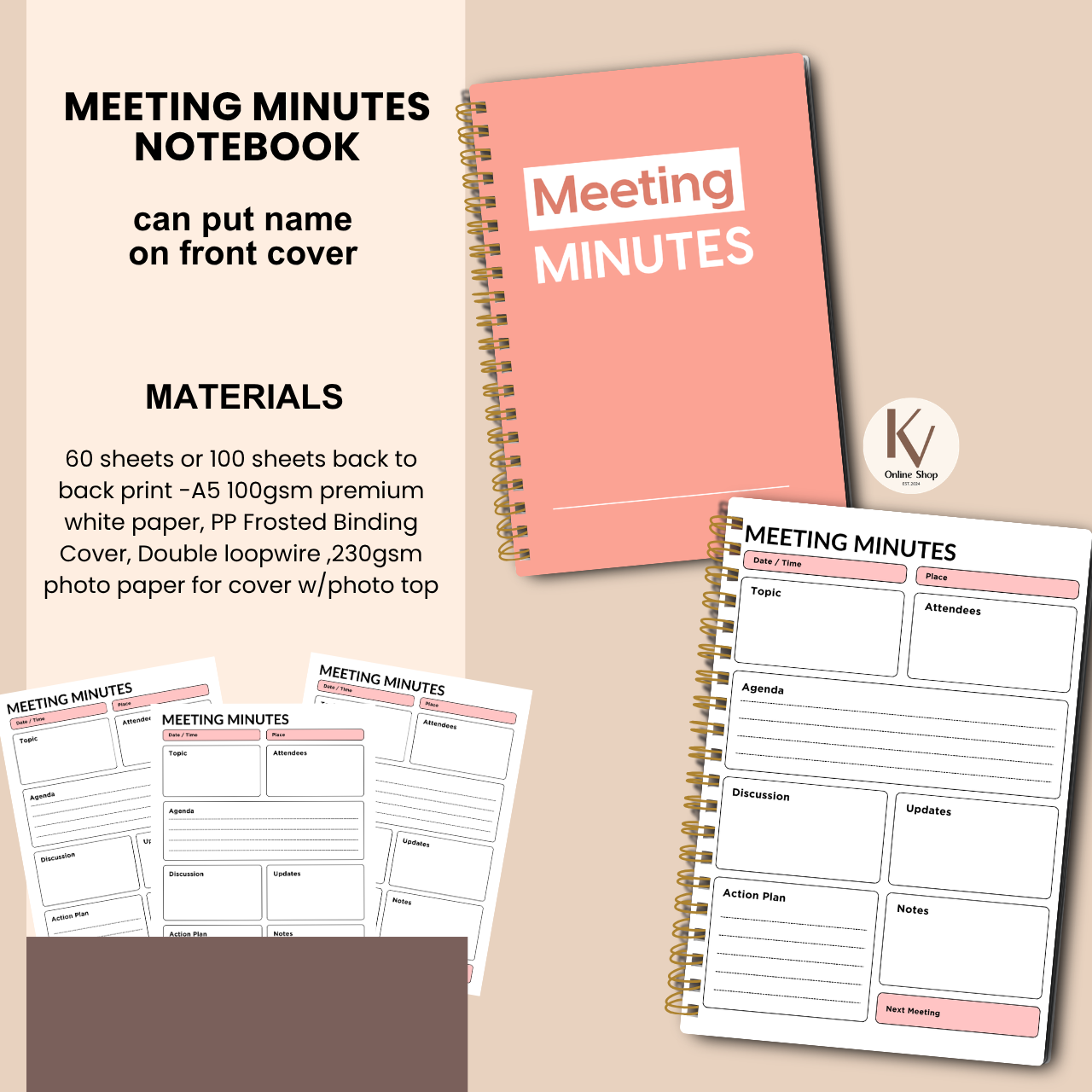 Meeting Minutes Notebook – A5 Meeting Record & Logbook for Office and Business