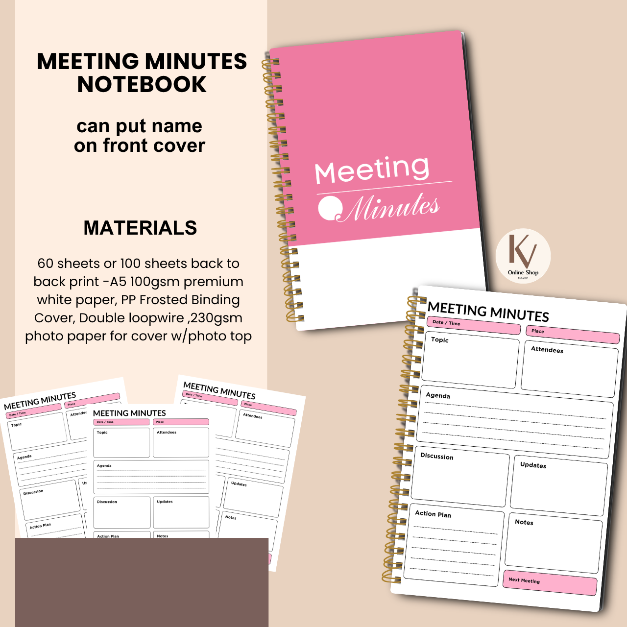 Meeting Minutes Notebook – A5 Meeting Record & Logbook for Office and Business