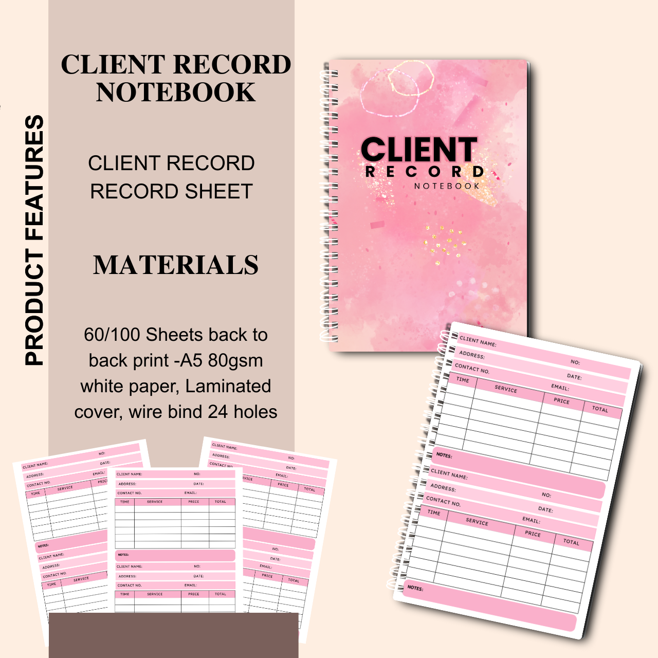 Client Record Notebook A5 | Customer Logbook & Service Record Tracker