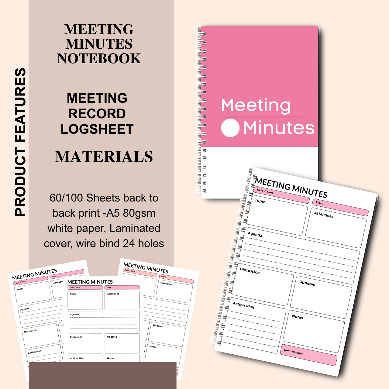 Meeting Minutes Notebook – A5 Meeting Record & Logbook for Office and Business