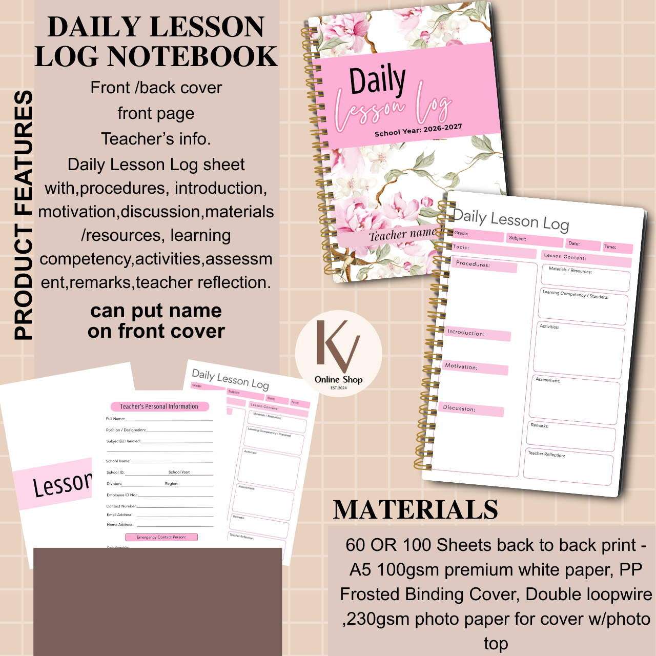 Daily Lesson Log Notebook A5 for Teachers | Classroom Teaching Record | SY 2026–2027