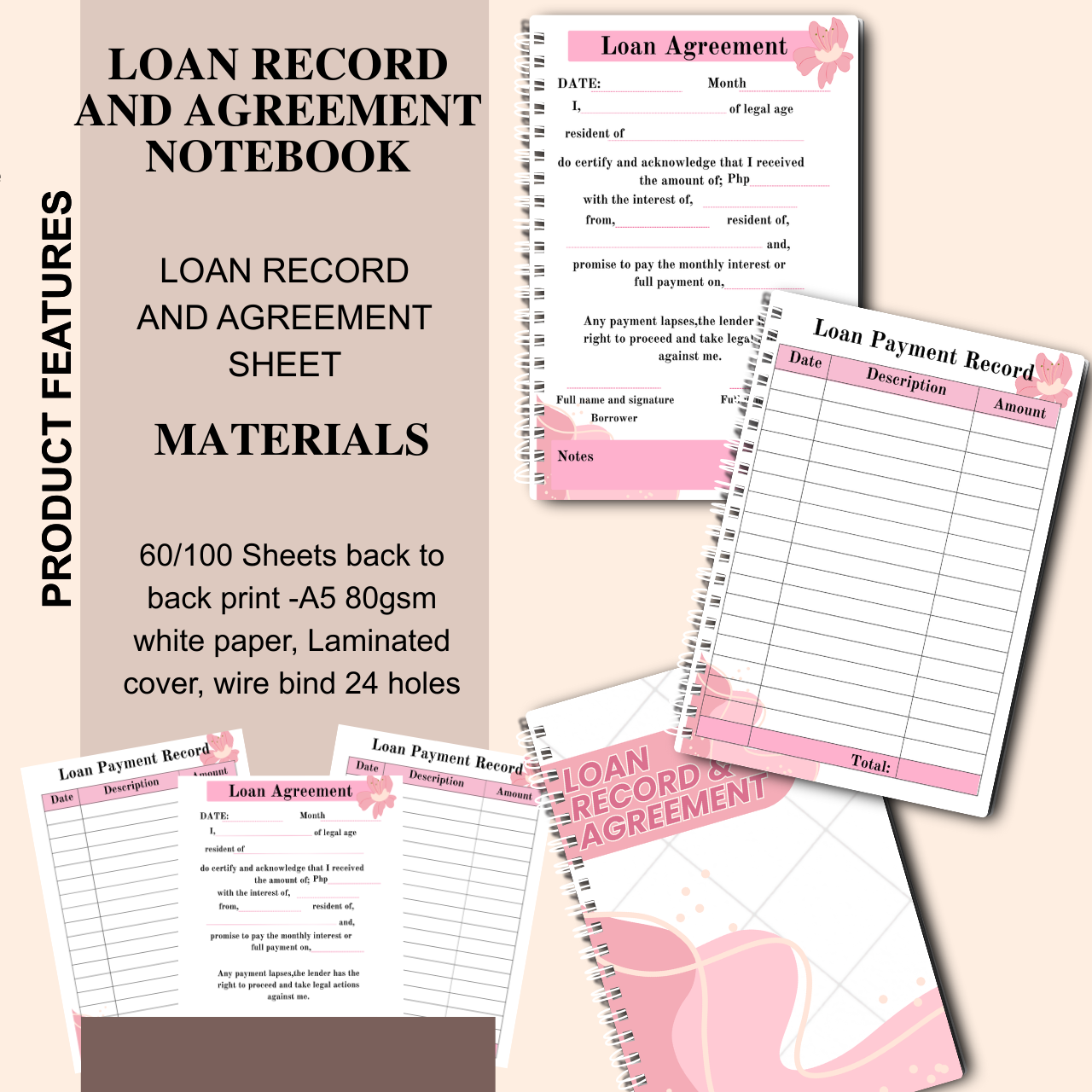 Loan Record & Agreement Notebook A5 | Payment & Lending Tracker Log Book