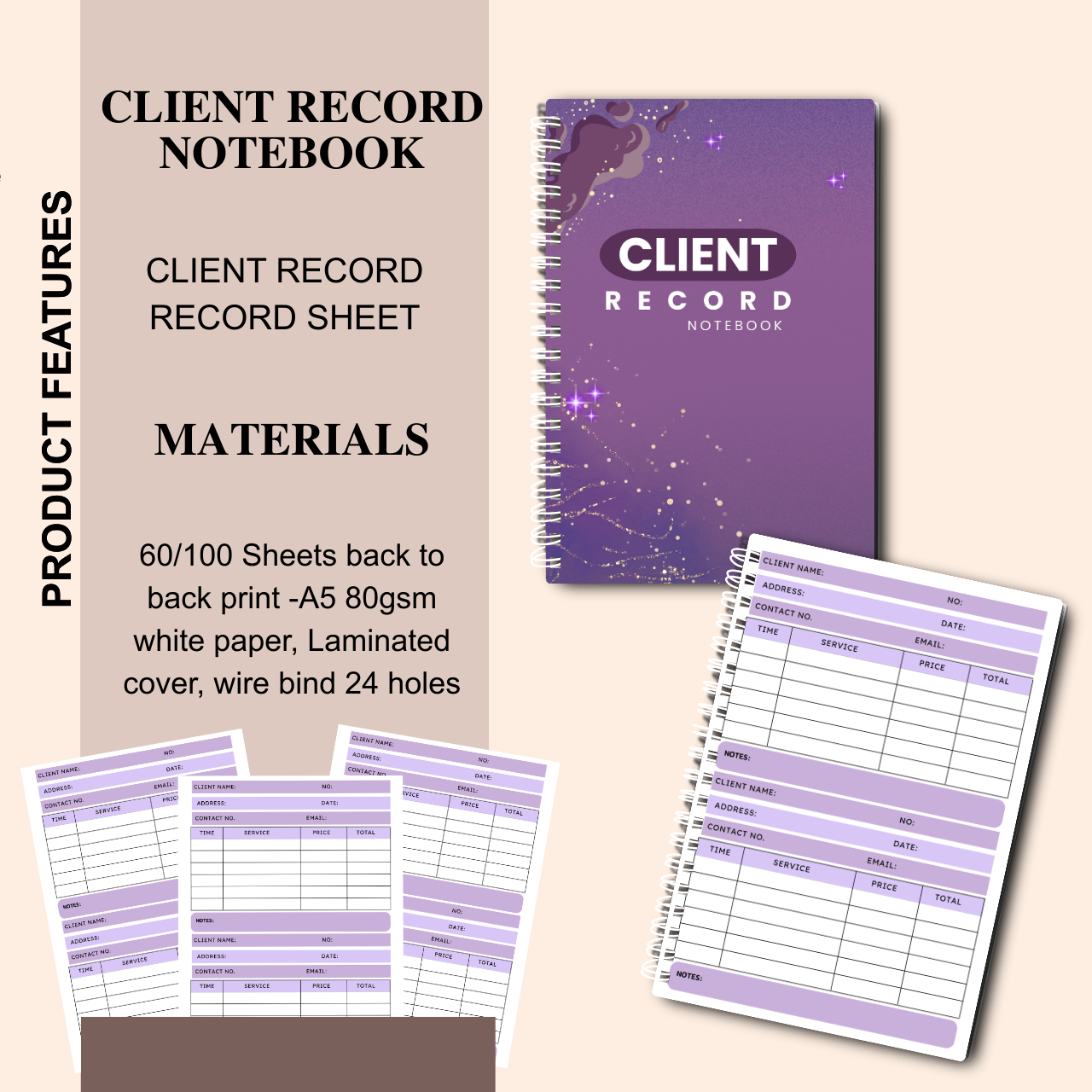 Client Record Notebook A5 | Customer Logbook & Service Record Tracker
