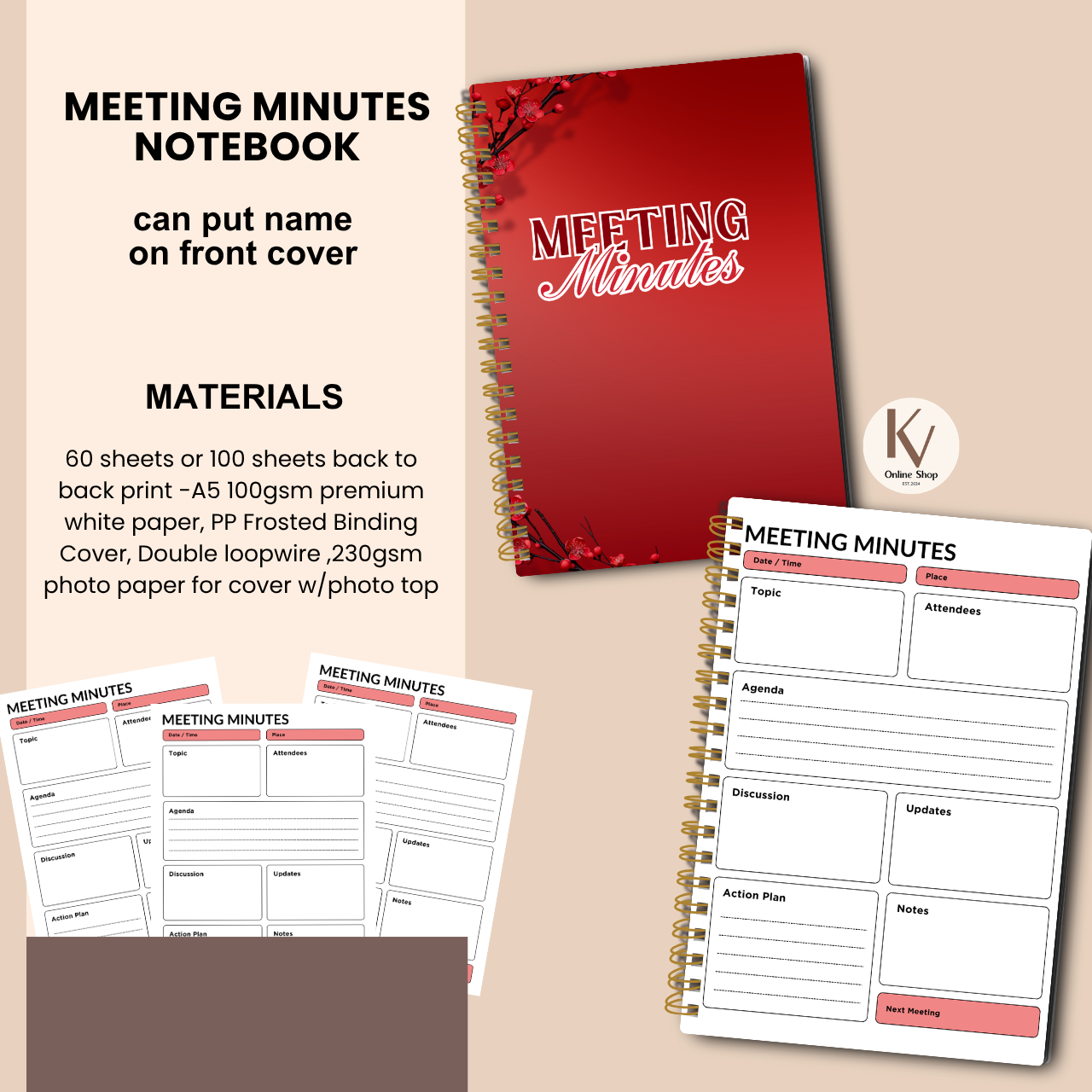 Meeting Minutes Notebook – A5 Meeting Record & Logbook for Office and Business