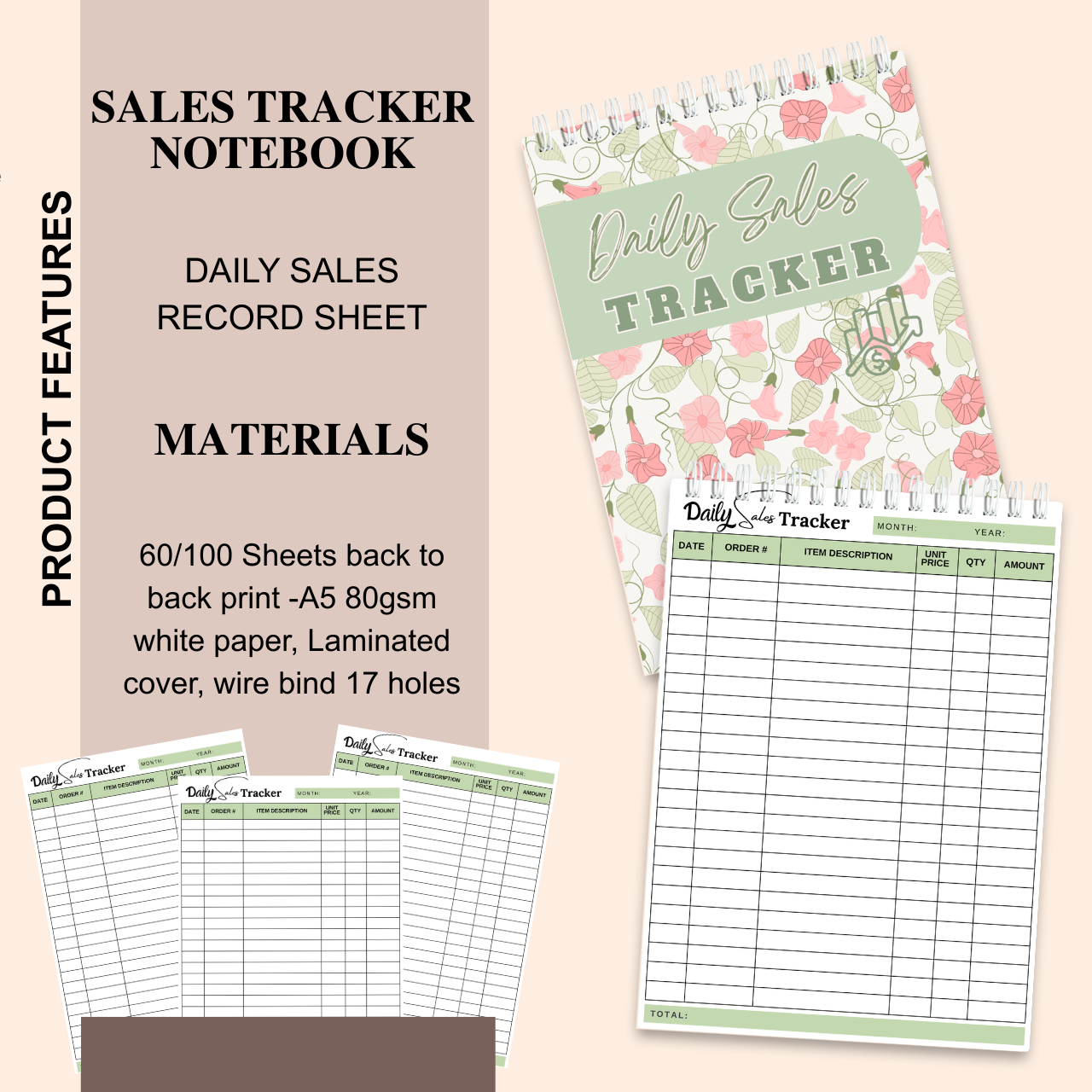 Daily & Weekly Sales Tracker Notebook – A5 Handmade Business Record Book