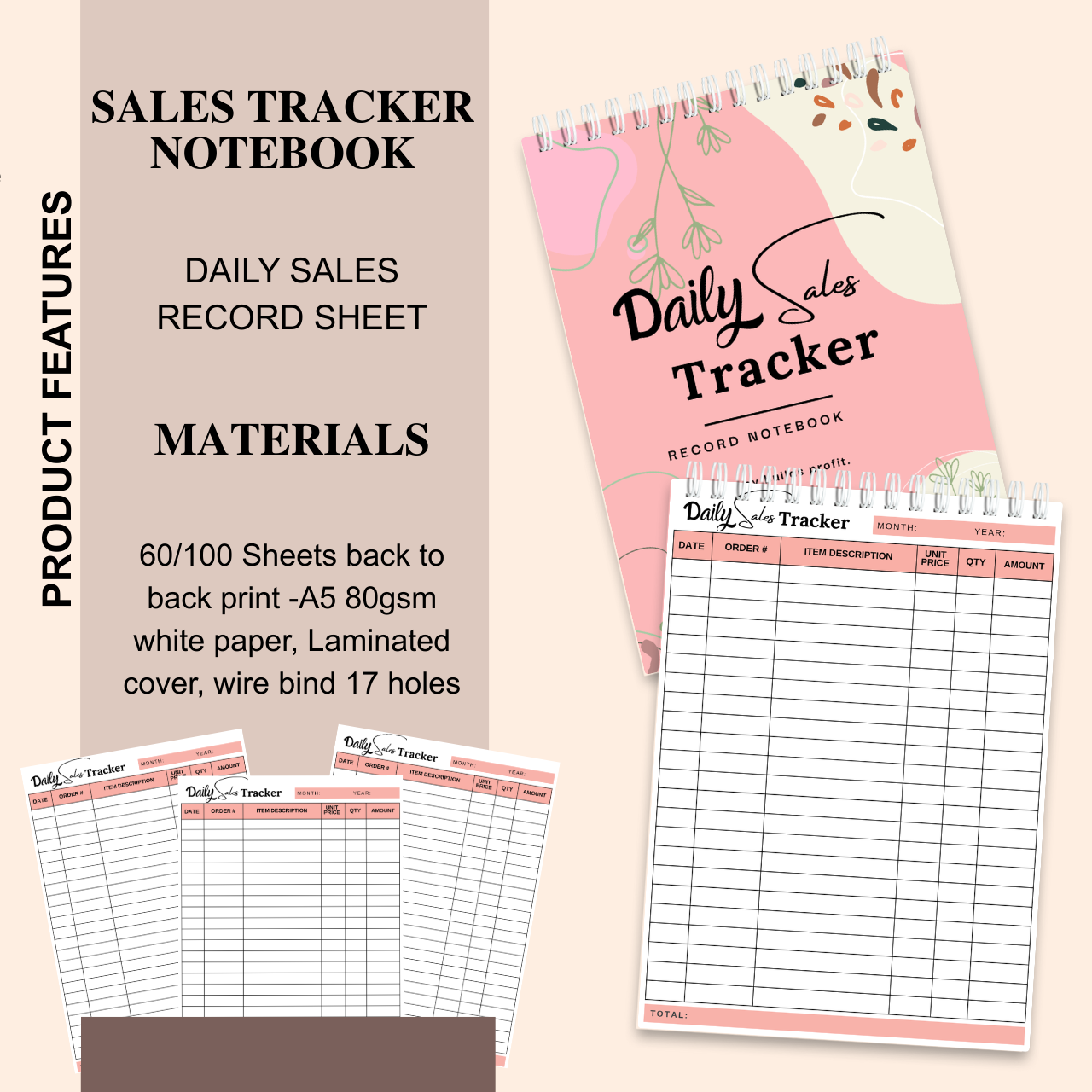 Daily & Weekly Sales Tracker Notebook – A5 Handmade Business Record Book