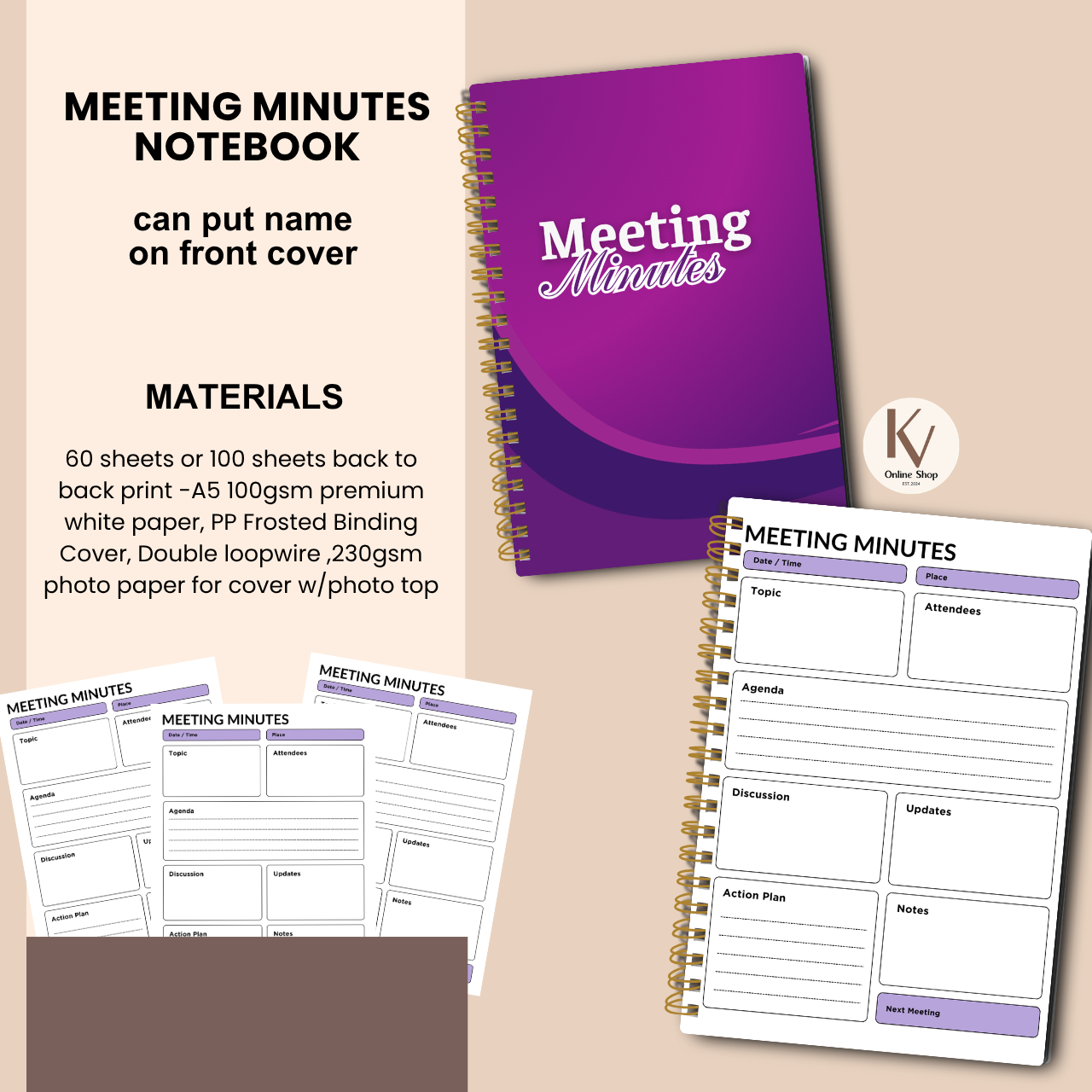 Meeting Minutes Notebook – A5 Meeting Record & Logbook for Office and Business