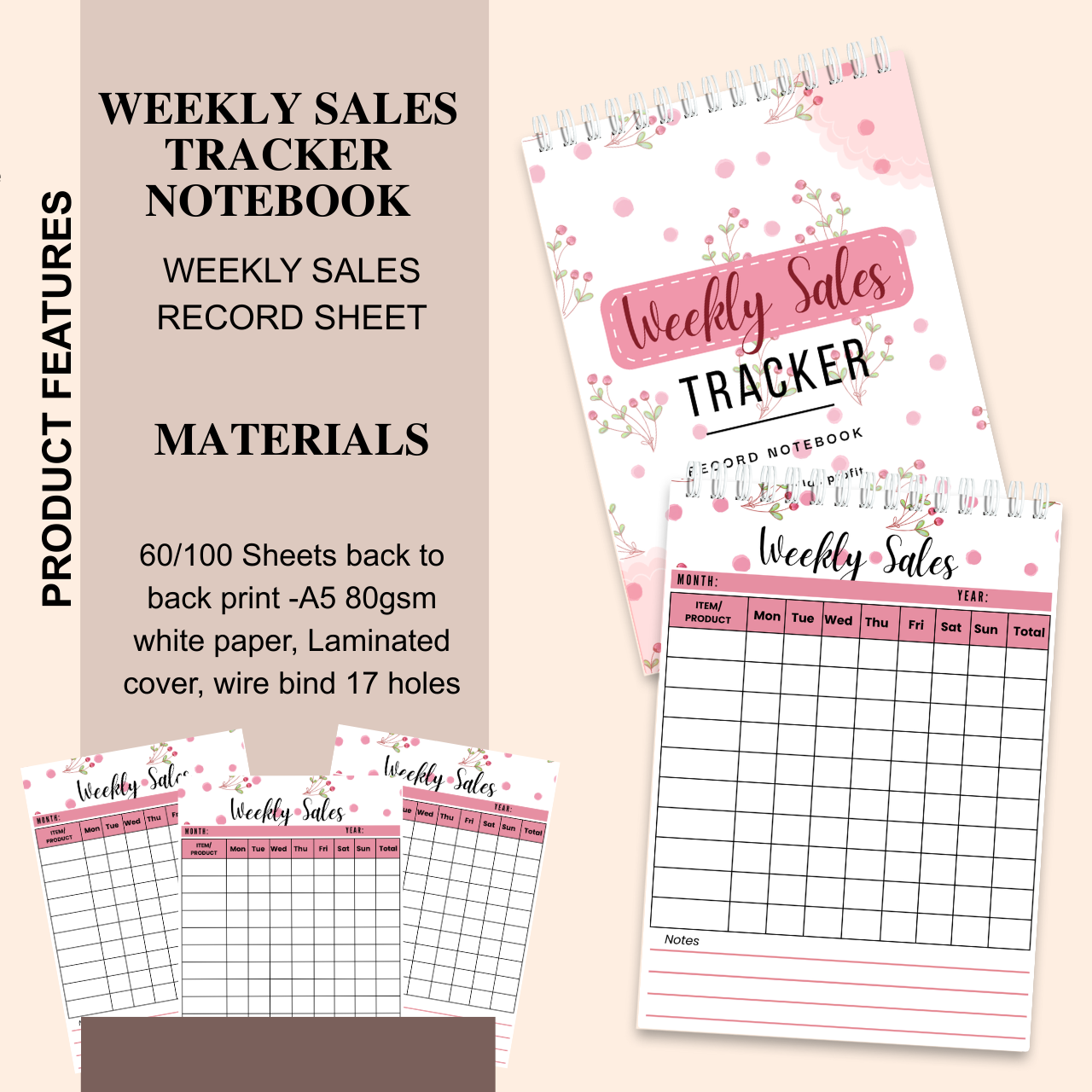 Daily & Weekly Sales Tracker Notebook – A5 Handmade Business Record Book