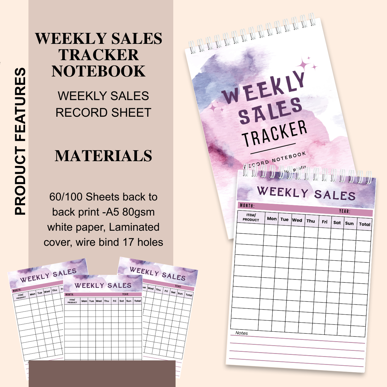 Daily & Weekly Sales Tracker Notebook – A5 Handmade Business Record Book