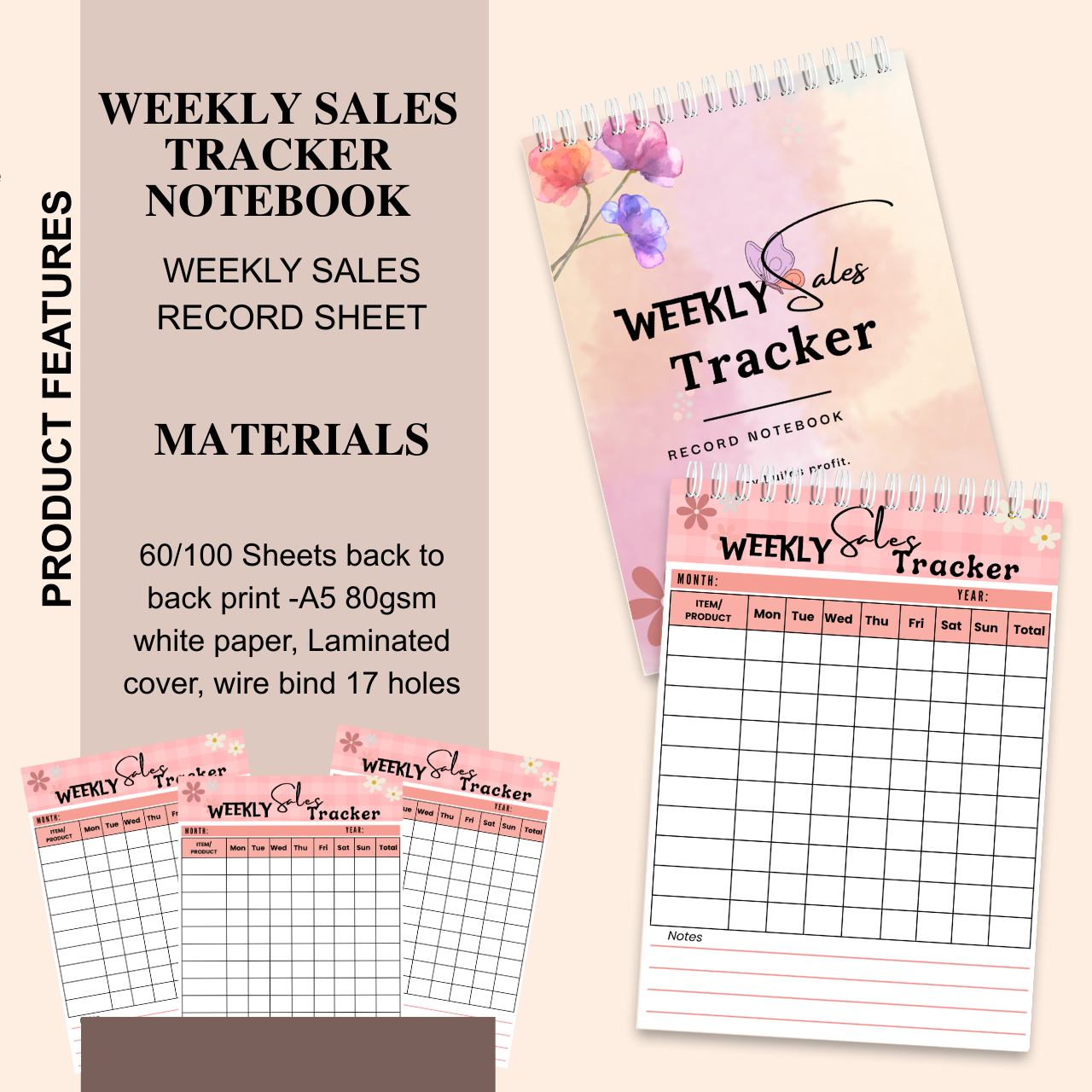 Daily & Weekly Sales Tracker Notebook – A5 Handmade Business Record Book