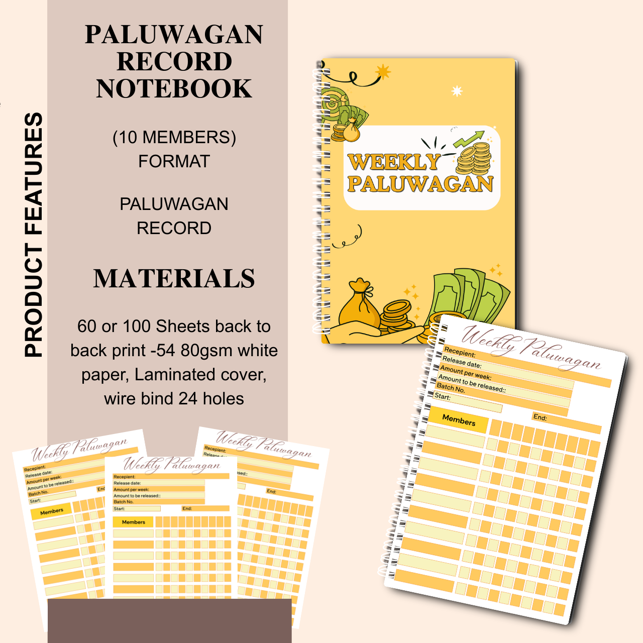 Weekly Paluwagan Record Notebook with Agreement – A5 Handmade Savings Tracker (10 Members)