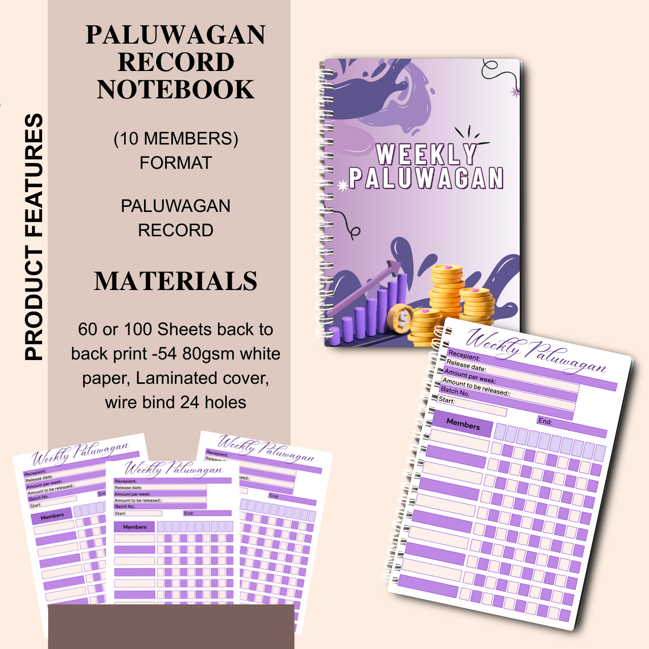 Weekly Paluwagan Record Notebook with Agreement – A5 Handmade Savings Tracker (10 Members)