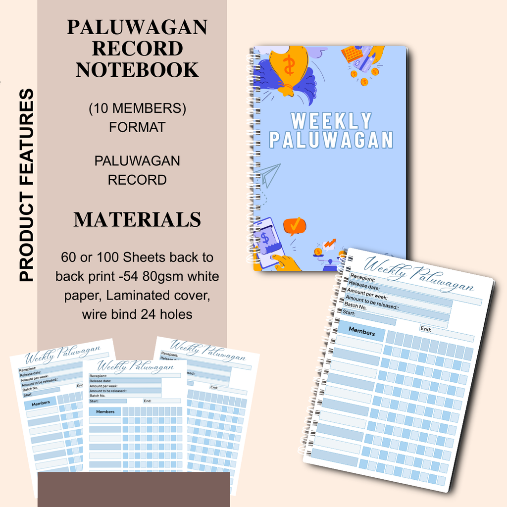 Weekly Paluwagan Record Notebook with Agreement – A5 Handmade Savings Tracker (10 Members)