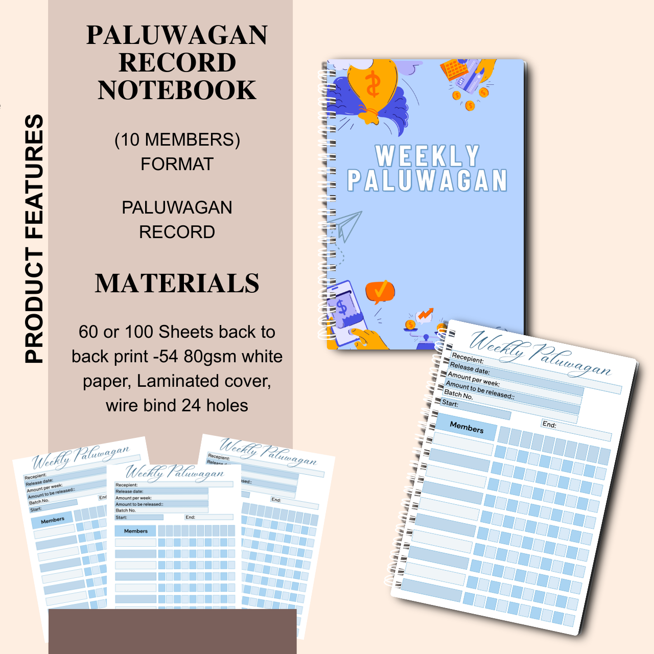 Weekly Paluwagan Record Notebook with Agreement – A5 Handmade Savings Tracker (10 Members)