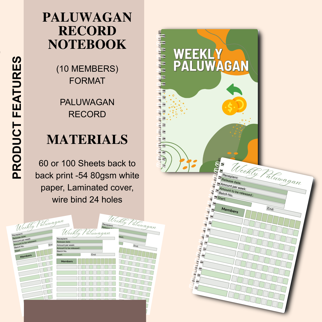 Weekly Paluwagan Record Notebook with Agreement – A5 Handmade Savings Tracker (10 Members)
