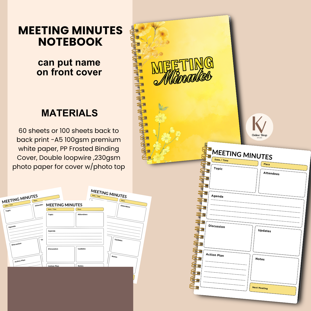 Meeting Minutes Notebook – A5 Meeting Record & Logbook for Office and Business